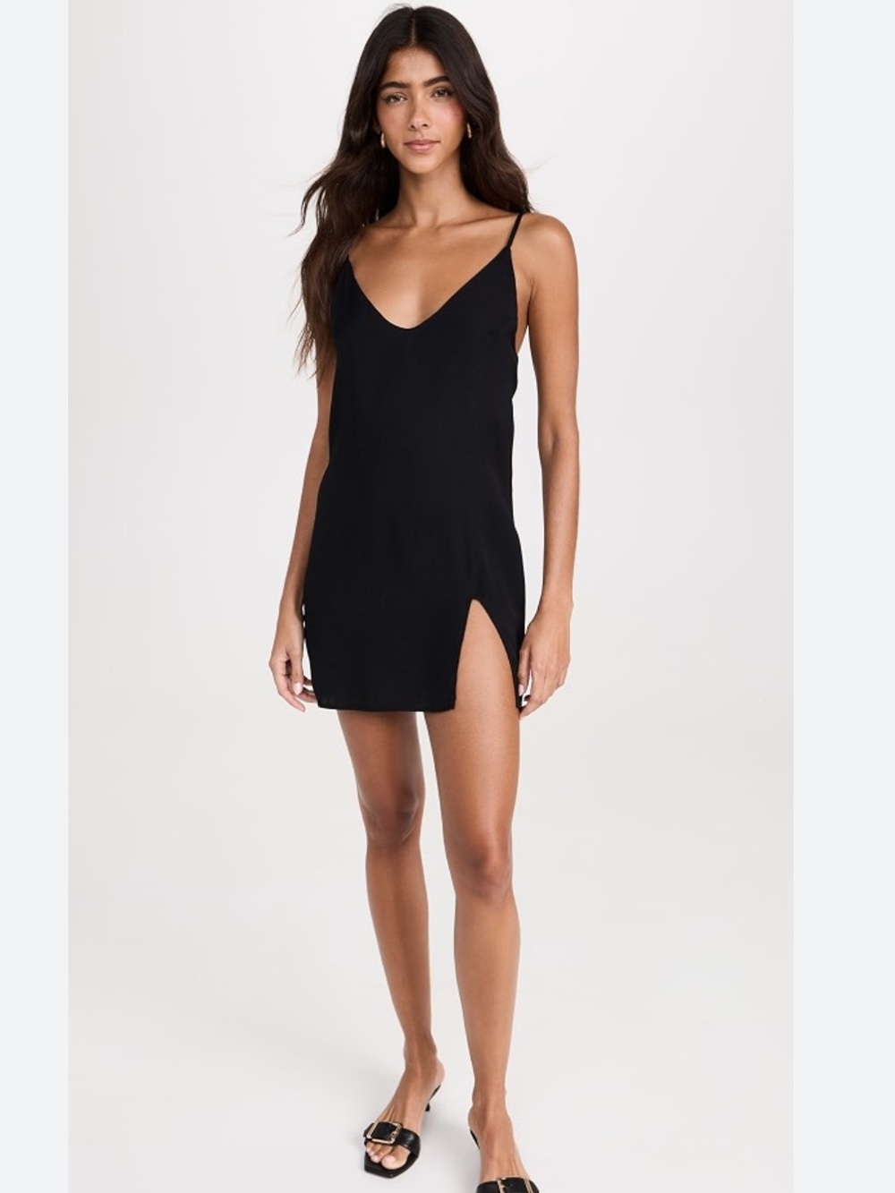 Reformation Marlowe Black Slip Mini Dress with Side Slit Size Small